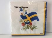 Paper Napkin with Swedish Flag and Flowers
