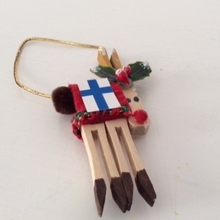 Wooden Reindeer Ornament with Finnish Flag
