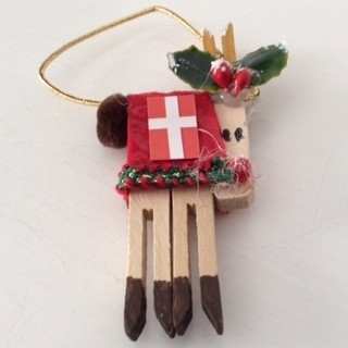Wooden Reindeer Ornament with Danish Flag