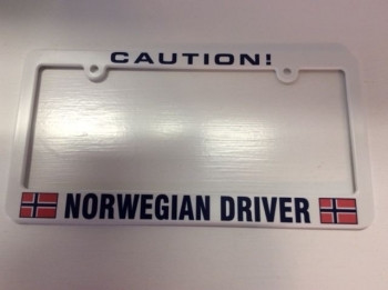 Caution Norwegian Driver, License Plate Holder